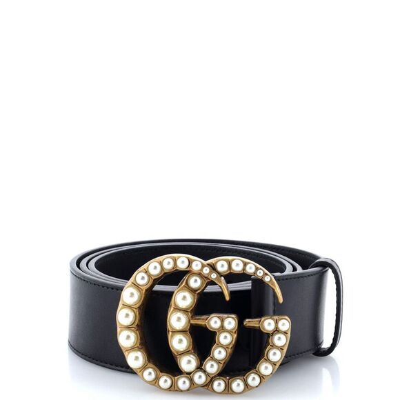 Gucci Accessories - Gucci Pearly GG Marmont Belt Leather Wide 90 Black